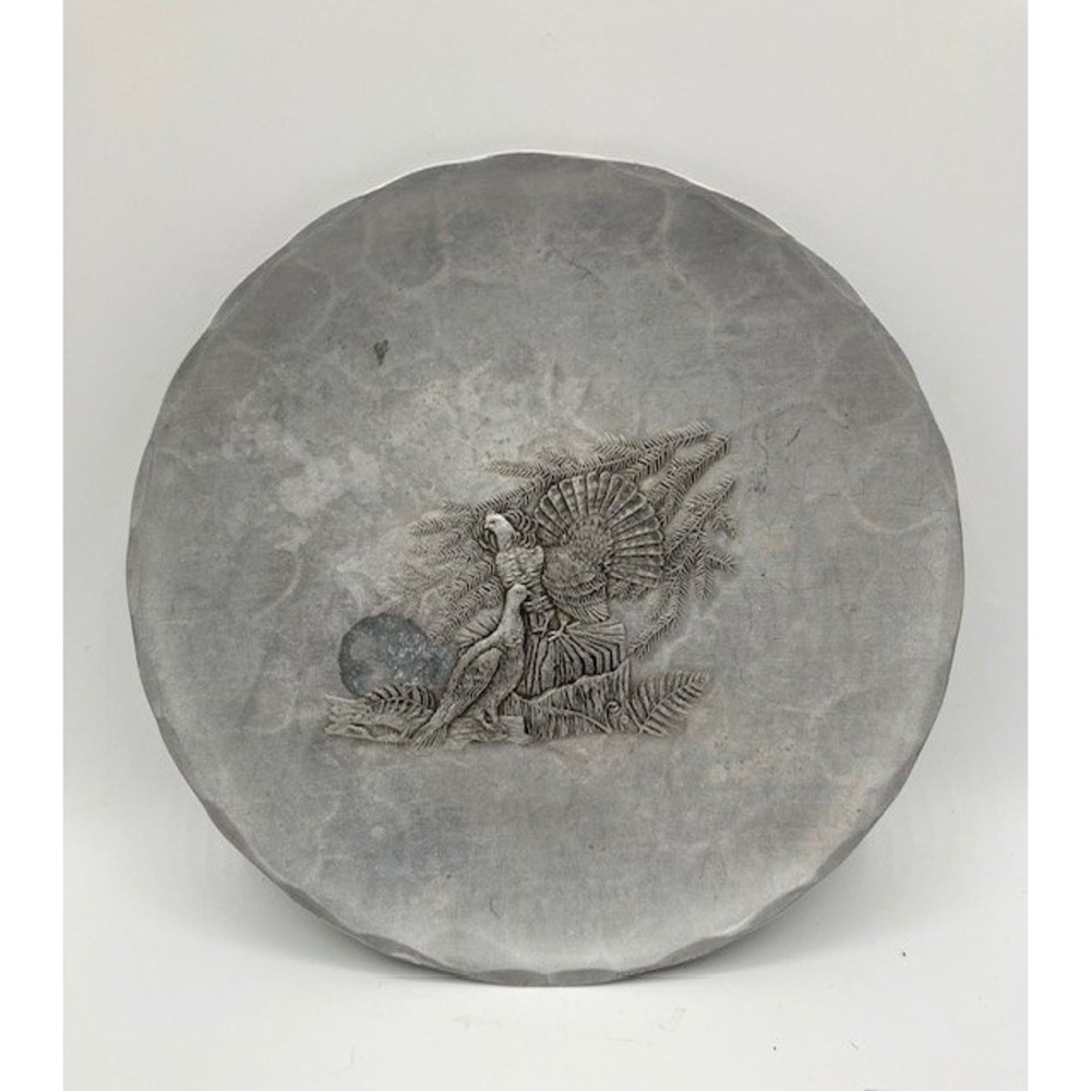 Hand Made Hammered Pewter Plate Turkey Decor by Wendell August Forge 7" Vintage